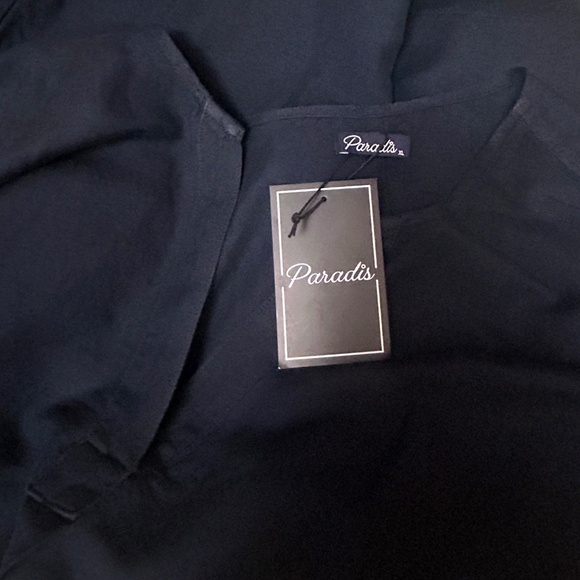 Paradis Linen & Rayon Dress Tunic Style Short sleeve Hip Pockets Versatile Navy - Picture 13 of 16